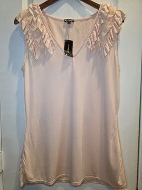 Express NWT sz L  Pale Pink Ruffle Shoulder V-Neck Tank
